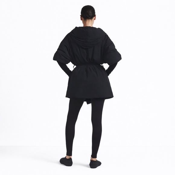 Nike x SKIMS Woven Nylon Wrap Jacket Black Hooded Belted Longline Coat Small - Picture 3 of 5